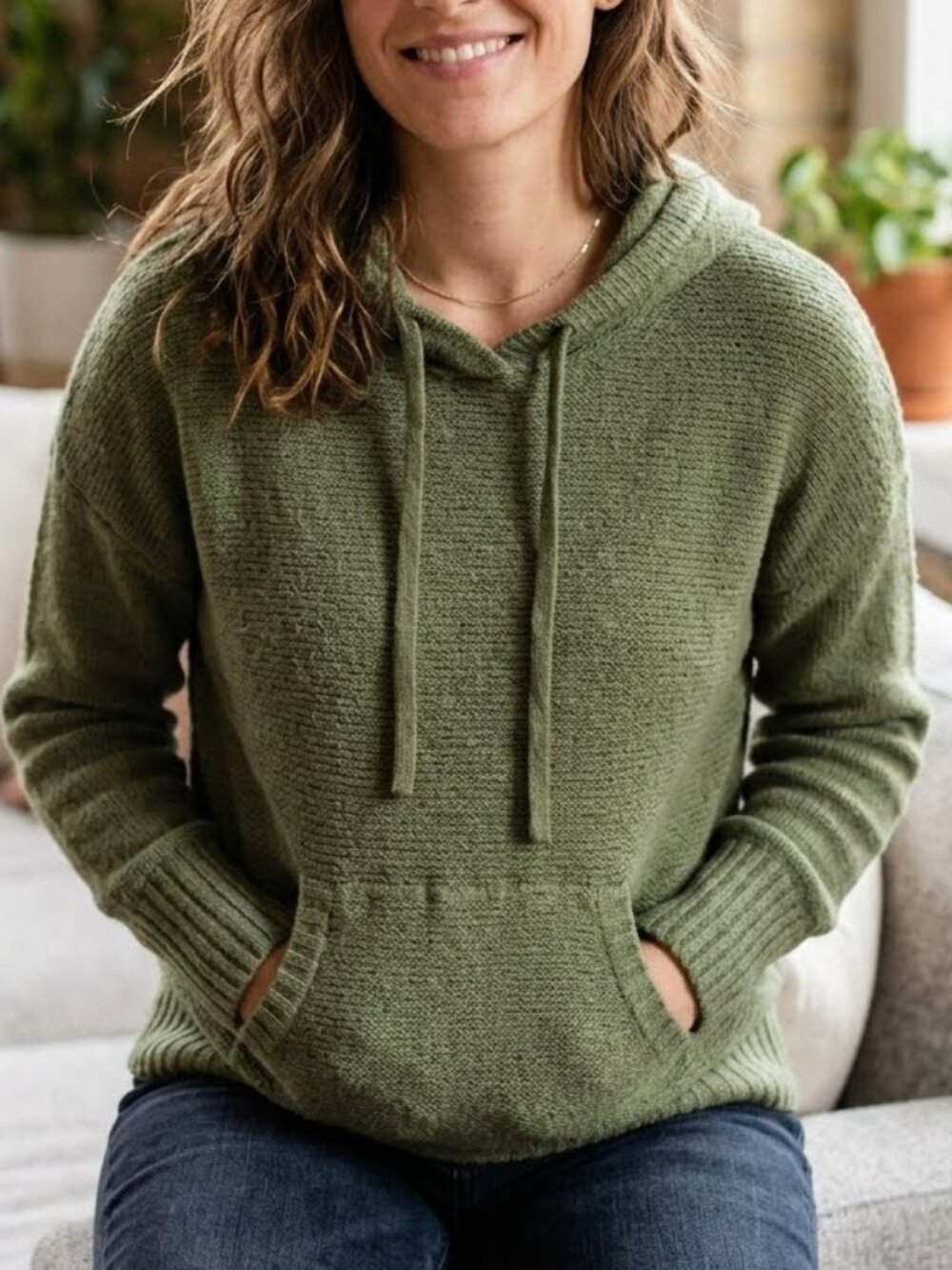 RACHEL Rachel Roy Women's Green Knit Hooded Sweater Hoodie Size M
